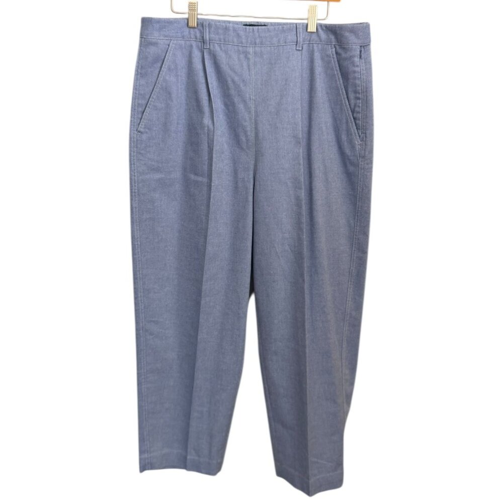 ME+EM Womens Chambray Wide Leg Pullon Trousers‎ Blue 12 Minimalist Old Money